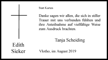 Traueranzeige von Edith Sieker von Westfalen-Blatt