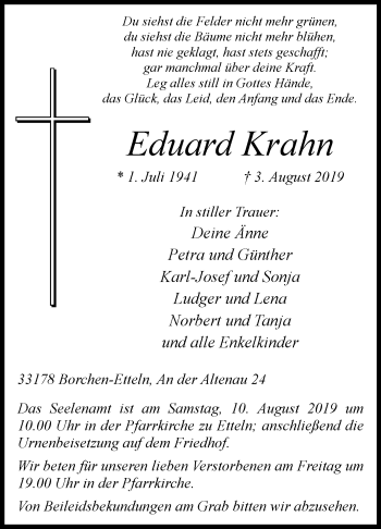 Traueranzeige von Eduard Krahn von Westfalen-Blatt