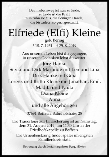 Traueranzeige von Elfriede Kleine von Westfalen-Blatt