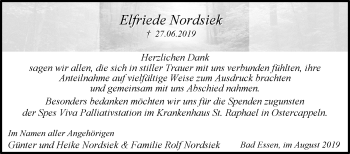 Traueranzeige von Elfriede Nordsiek von Westfalen-Blatt