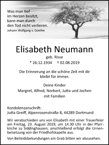 Traueranzeige von Elisabeth Neumann von Westfalen-Blatt