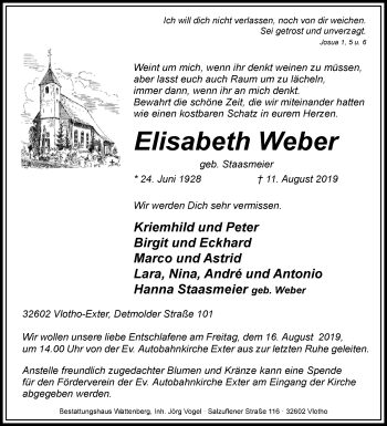 Traueranzeige von Elisabeth Weber von Westfalen-Blatt