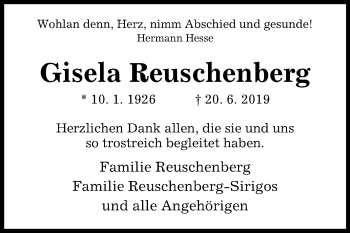 Traueranzeige von Gisela Reuschenberg von Westfalen-Blatt