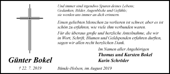 Traueranzeige von Günter Bokel von Westfalen-Blatt