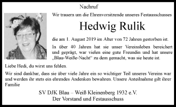 Traueranzeige von Hedwig Rulik von Westfalen-Blatt