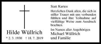 Traueranzeige von Hilde Wüllrich von Westfalen-Blatt