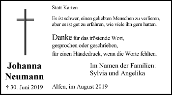 Traueranzeige von Johanna Neumann von Westfalen-Blatt