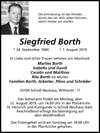 Traueranzeige von Siegfried Borth von Westfalen-Blatt