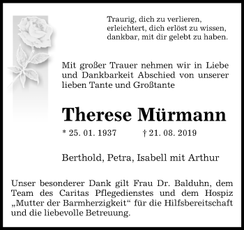 Traueranzeige von Therese Mürmann von Westfalen-Blatt