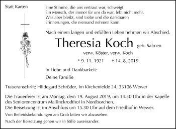 Traueranzeige von Theresia Koch von Westfalen-Blatt