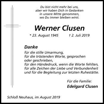 Traueranzeige von Werner Clusen von Westfalen-Blatt