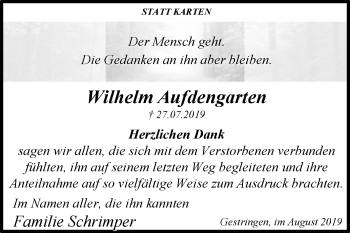 Traueranzeige von Wilhelm Aufdengarten von Westfalen-Blatt