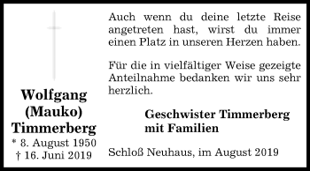 Traueranzeige von Wolfgang Timmerberg von Westfalen-Blatt