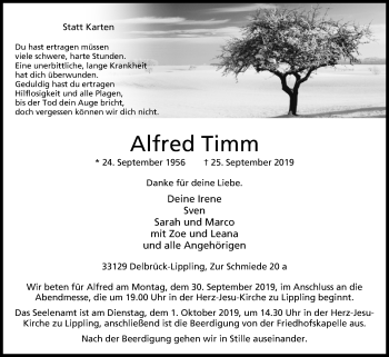 Traueranzeige von Alfred Timm von Westfalen-Blatt