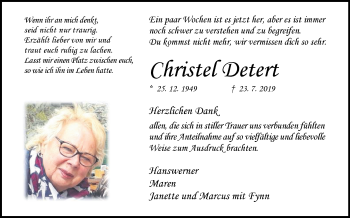 Traueranzeige von Christel Detert von Westfalen-Blatt