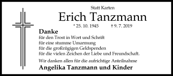 Traueranzeige von Erich Tanzmann von Westfalen-Blatt