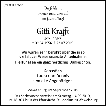 Traueranzeige von Gitti Krafft von Westfalen-Blatt