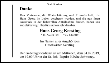 Traueranzeige von Hans Georg Kersting von Westfalen-Blatt