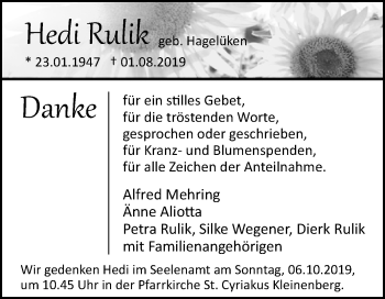 Traueranzeige von Hedi Rulik von Westfalen-Blatt