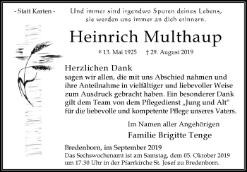 Traueranzeige von Heinrich Multhaup von Westfalen-Blatt