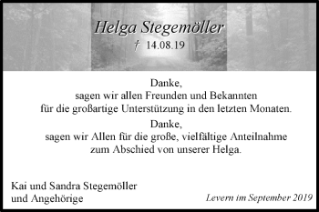 Traueranzeige von Helga Stegemöller von Westfalen-Blatt