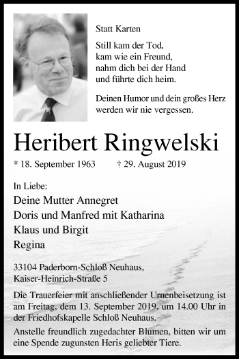 Traueranzeige von Heribert Ringwelski von Westfalen-Blatt