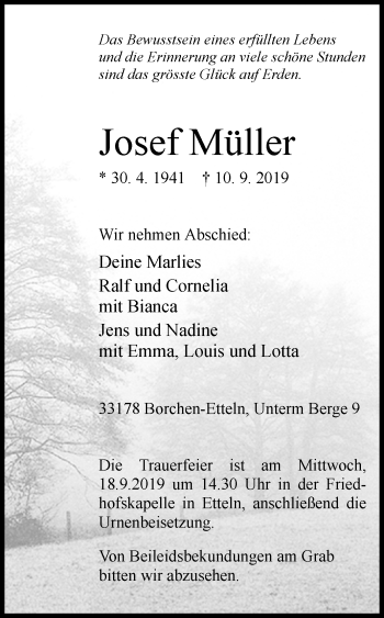 Traueranzeige von Josef Müller von Westfalen-Blatt