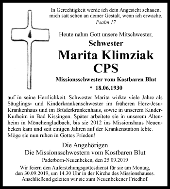 Traueranzeige von Marita Klimziak von Westfalen-Blatt