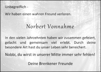 Traueranzeige von Norbert Vonnahme von Westfalen-Blatt