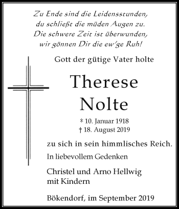 Traueranzeige von Therese Nolte von Westfalen-Blatt