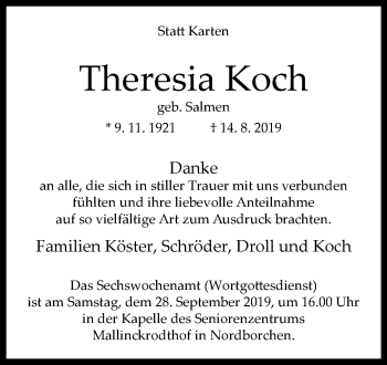 Traueranzeige von Theresia Koch von Westfalen-Blatt