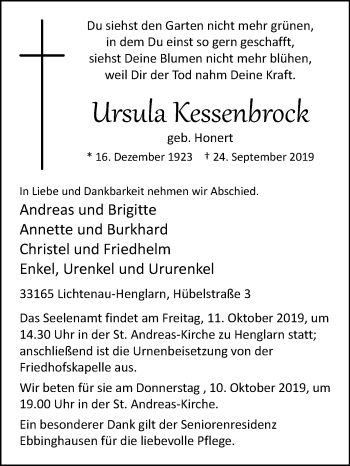 Traueranzeige von Ursula Kessenbrock von Westfalen-Blatt