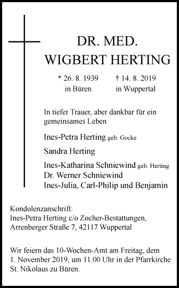 Traueranzeige von Wigbert Herting von Westfalen-Blatt