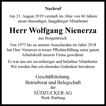 Traueranzeige von Wolfgang Nienerza von Westfalen-Blatt