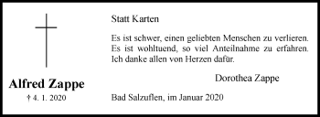 Traueranzeige von Alfred Zappe von Westfalen-Blatt