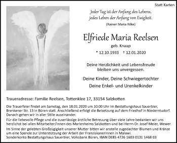 Traueranzeige von Elfriede Maria Reelsen von Westfalen-Blatt