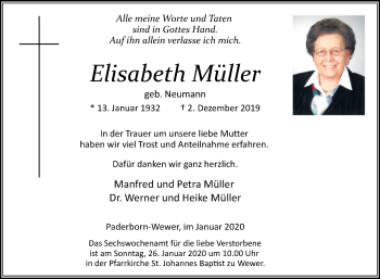 Traueranzeige von Elisabeth Müller von Westfalen-Blatt