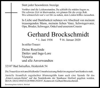 Traueranzeige von Gerhard Brockschmidt von Westfalen-Blatt