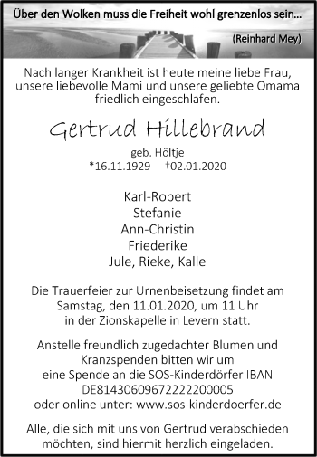 Traueranzeige von Gertrud Hillebrand von Westfalen-Blatt