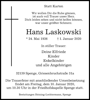 Traueranzeige von Hans Laskowski von Westfalen-Blatt