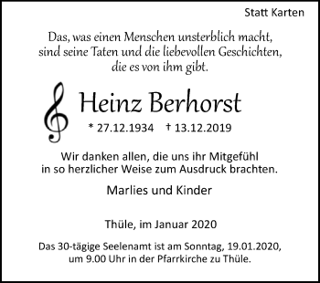 Traueranzeige von Heinz Berhorst von Westfalen-Blatt