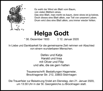 Traueranzeige von Helga Godt von Westfalen-Blatt