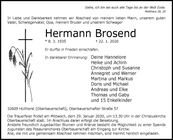 Traueranzeige von Hermann Brosend von Westfalen-Blatt