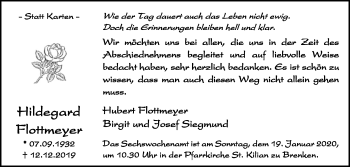 Traueranzeige von Hildegard Flottmeyer von Westfalen-Blatt