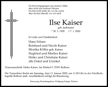 Traueranzeige von Ilse Kaiser von Westfalen-Blatt