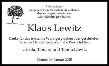 Traueranzeige von Klaus Lewitz von Westfalen-Blatt