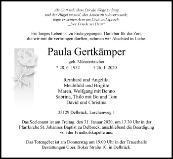 Traueranzeige von Paula Gertkämper von Westfalen-Blatt