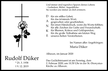 Traueranzeige von Rudolf Düker von Westfalen-Blatt