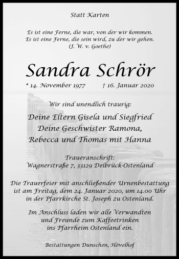 Traueranzeige von Sandra Schrör von Westfalen-Blatt