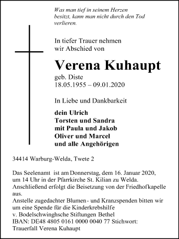 Traueranzeige von Verena Kuhaupt von Westfalen-Blatt